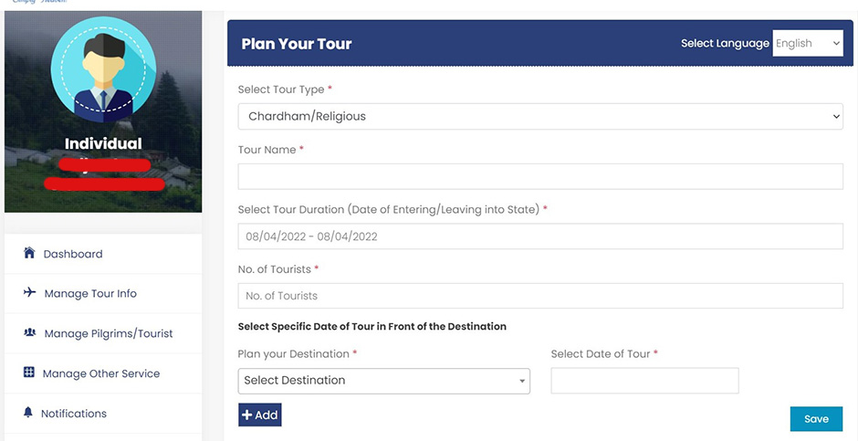 Char Dham Yatra Registration fill Tour Plan details